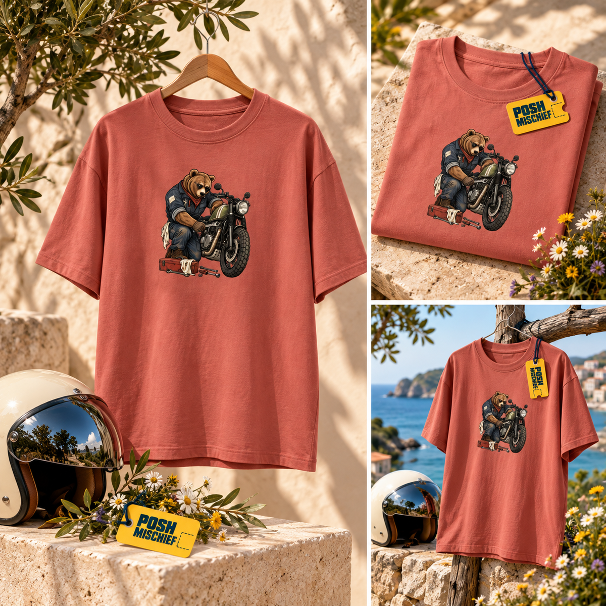 Bear Rider coral-studio oversized T-shirt mockup