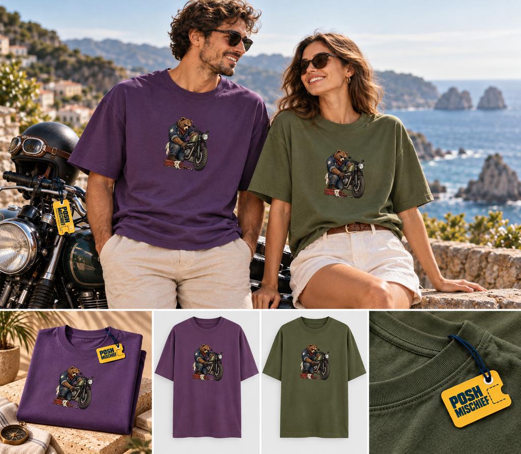 Bear Rider couple-roadtrip oversized T-shirt mockup