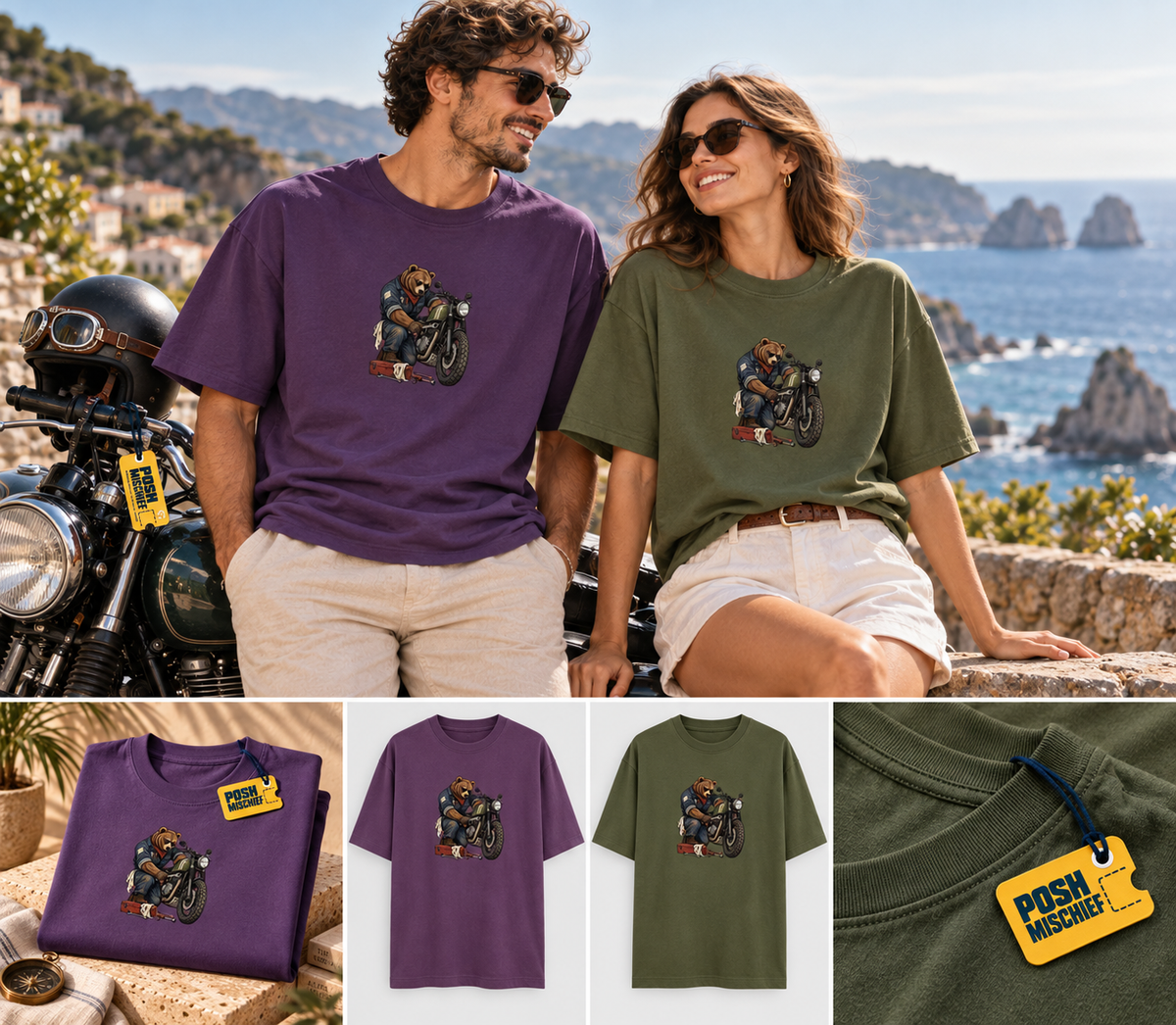 Bear Rider couple-roadtrip oversized T-shirt mockup