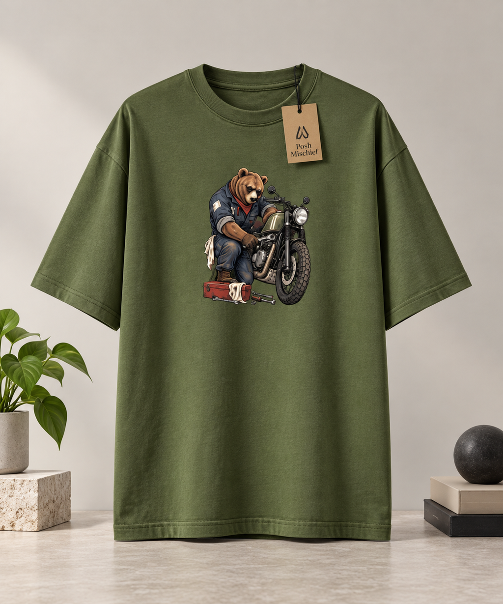 Bear Rider green upright single T-shirt mockup