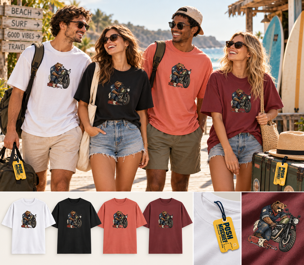 Bear Rider group-travel oversized T-shirt mockup