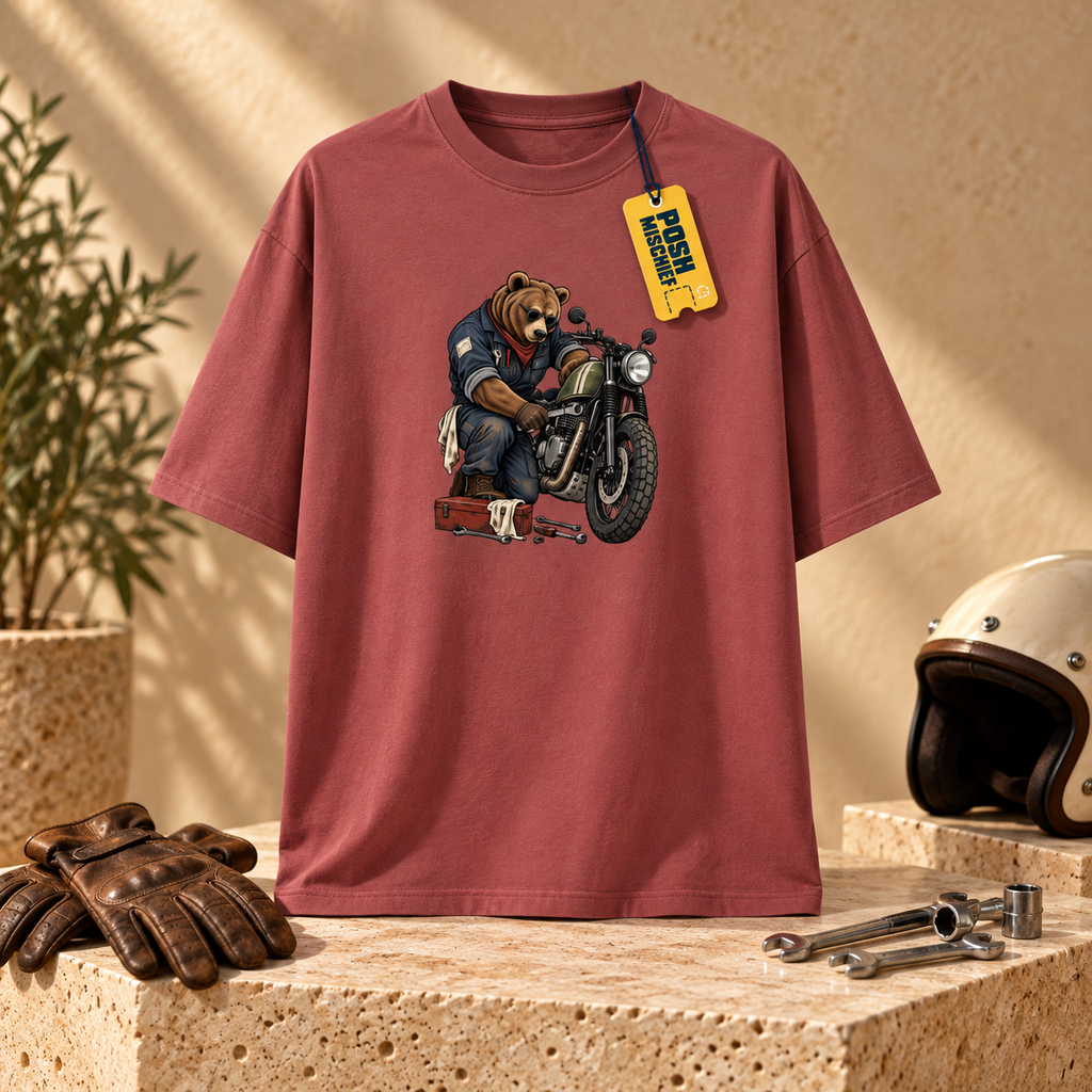 Bear Rider maroon single T-shirt studio mockup