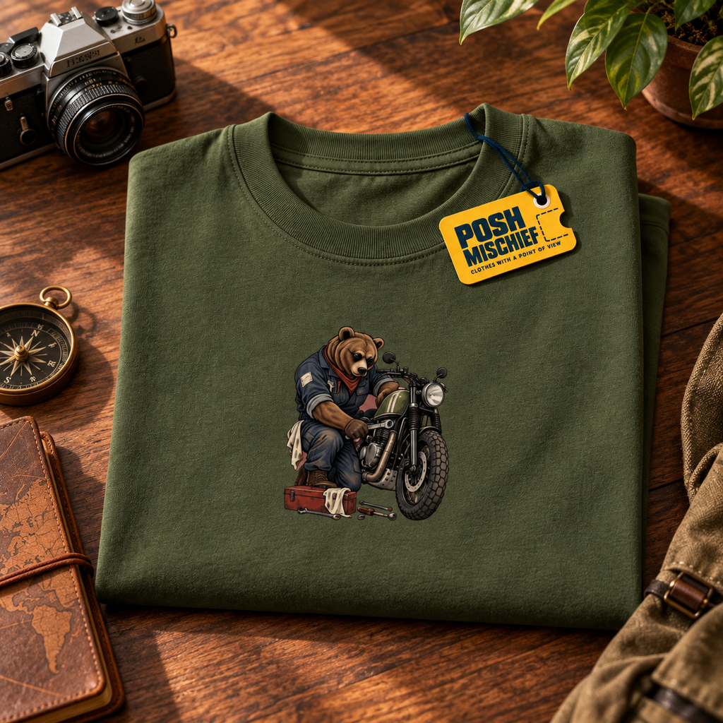 Bear Rider olive-green-studio oversized T-shirt mockup