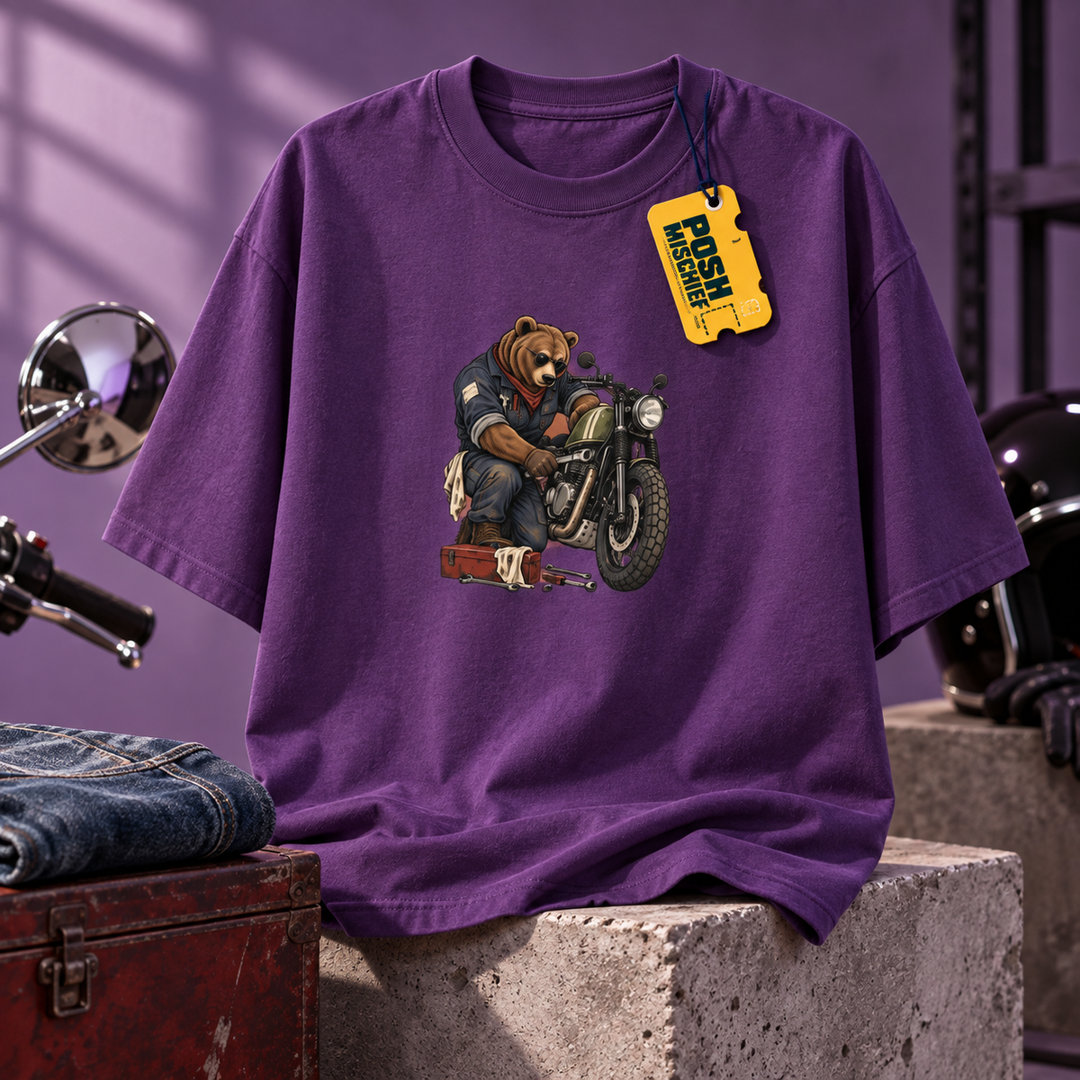 Bear Rider purple-studio oversized T-shirt mockup