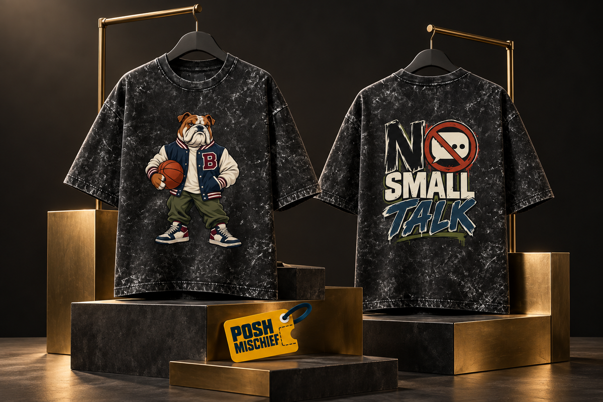 No Small Talk Bulldog Acid Wash Oversized T-Shirt