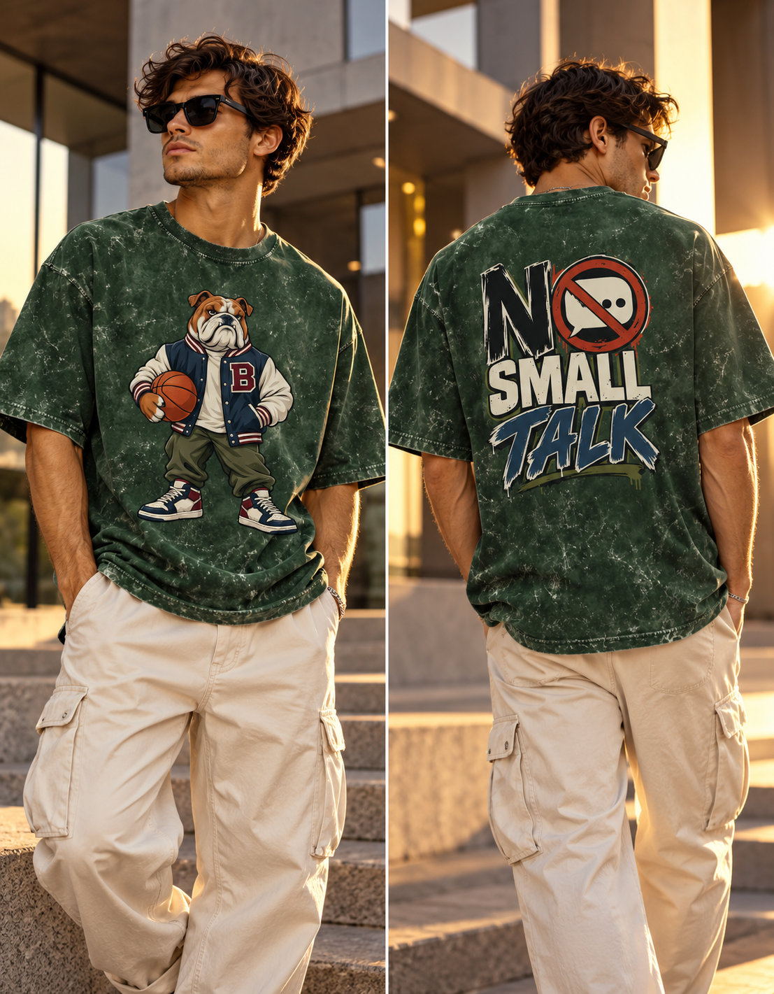 No Small Talk Bulldog Acid Wash Oversized T-Shirt