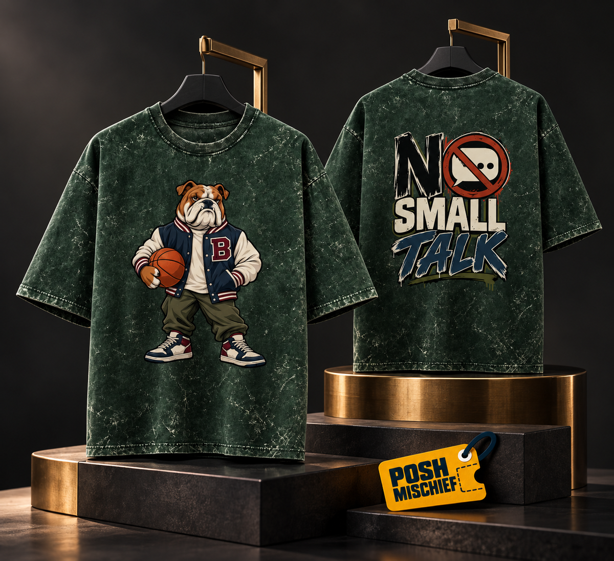 No Small Talk Bulldog Acid Wash Oversized T-Shirt
