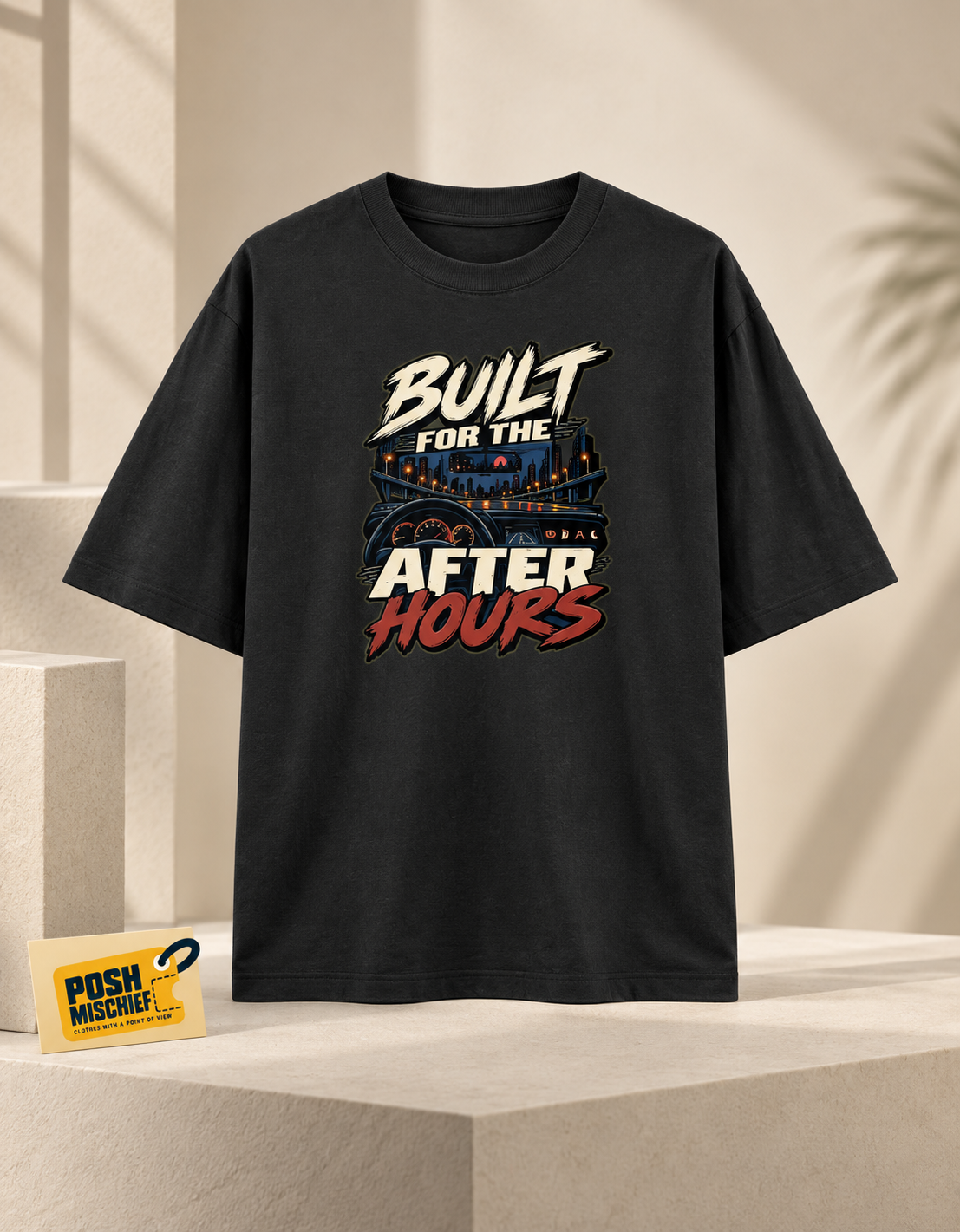 Premium studio product-only front view, Black Built for the After Hours oversized T-shirt