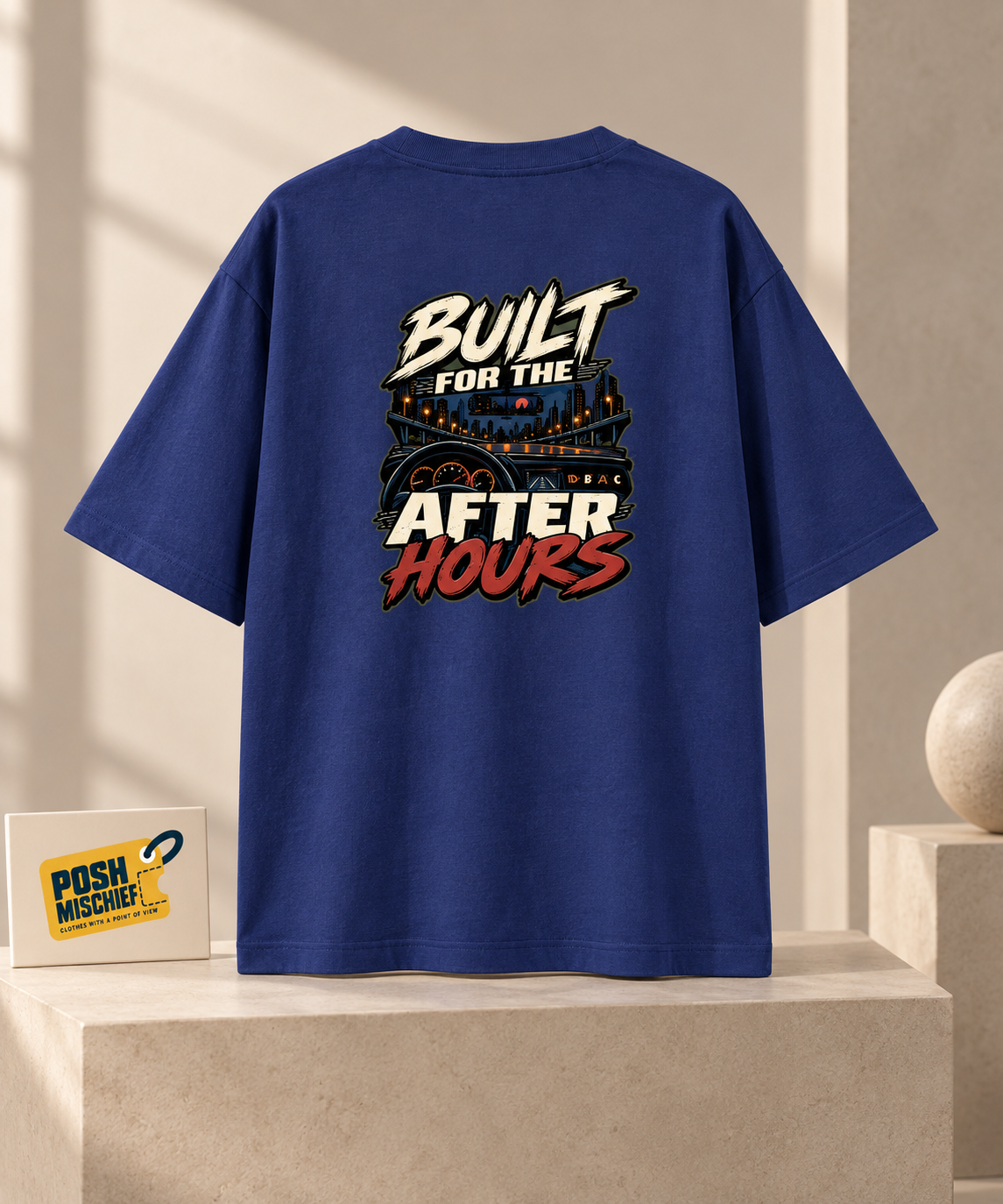 Premium studio product-only back view, Royal Blue Built for the After Hours oversized T-shirt