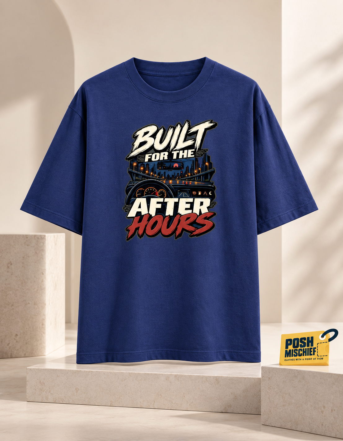 Premium studio product-only front view, Royal Blue Built for the After Hours oversized T-shirt