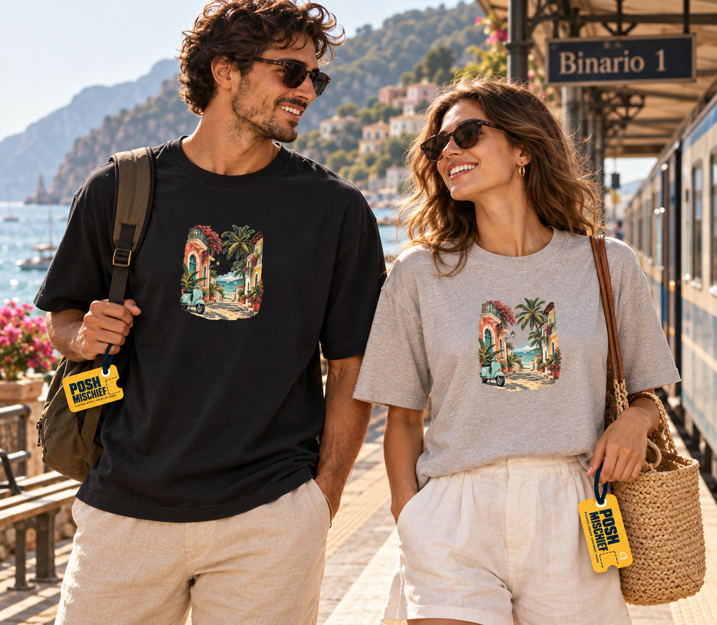 Coastal Escape couple-travel, restrained Qikink-scale print