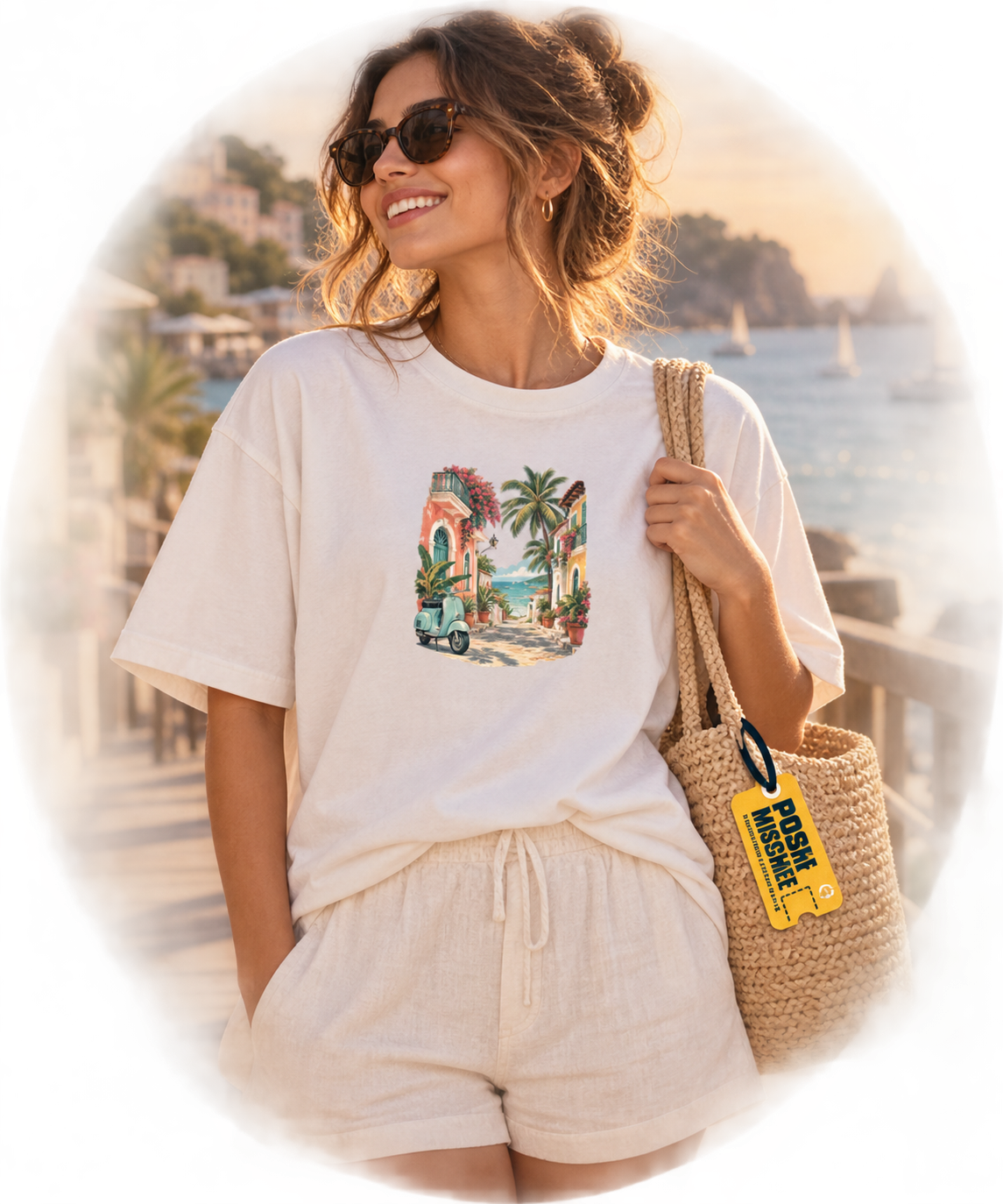 Coastal Escape female-beach, restrained Qikink-scale print