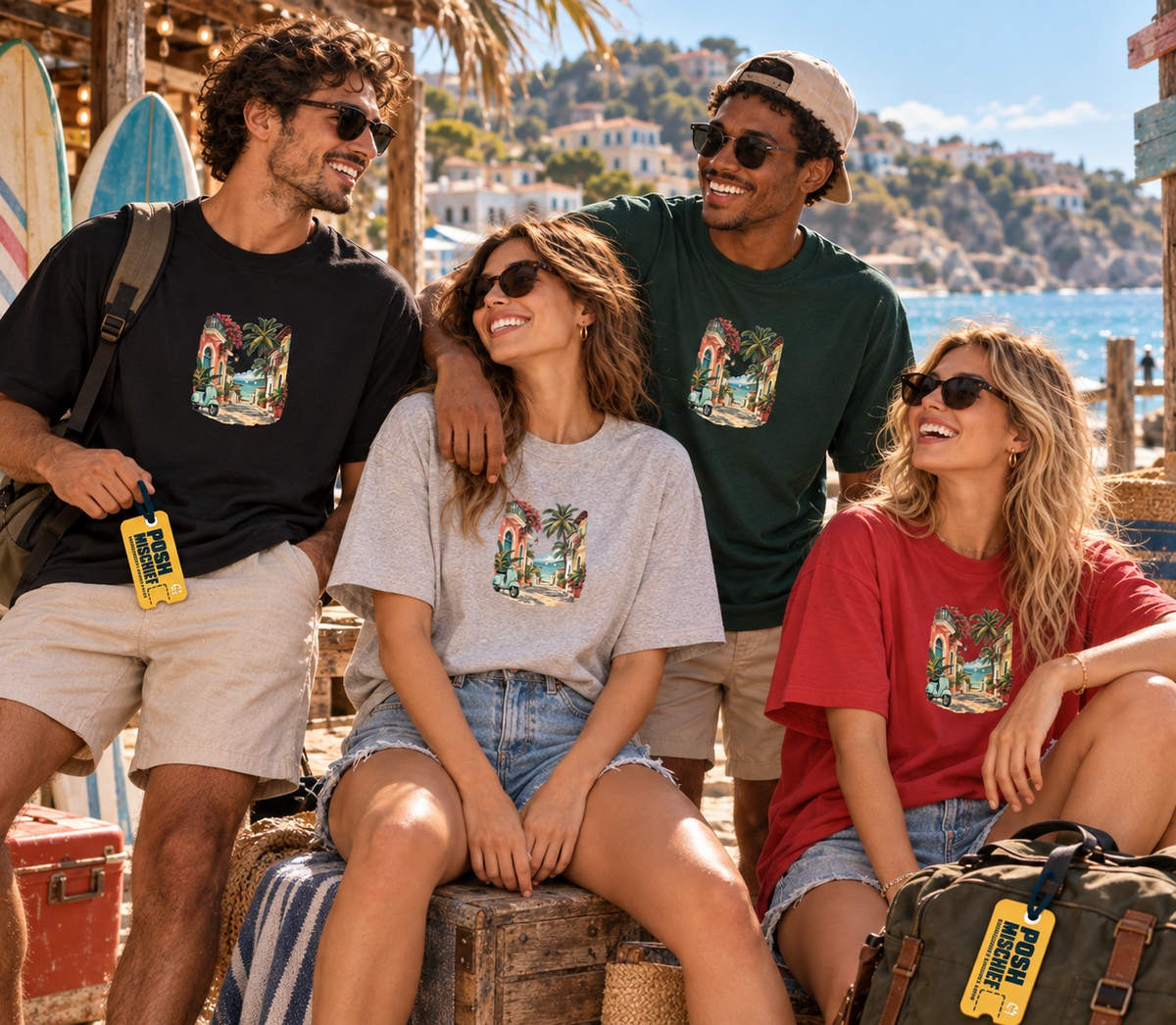 Coastal Escape group-beach, restrained Qikink-scale print