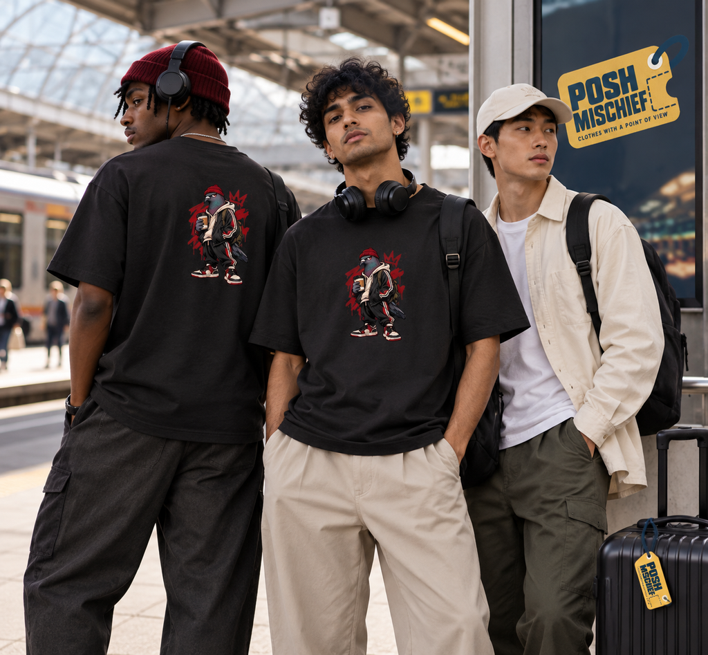 Oversized Raven Streetwear T-Shirt – Unisex Front & Back Print Graphic Tee
