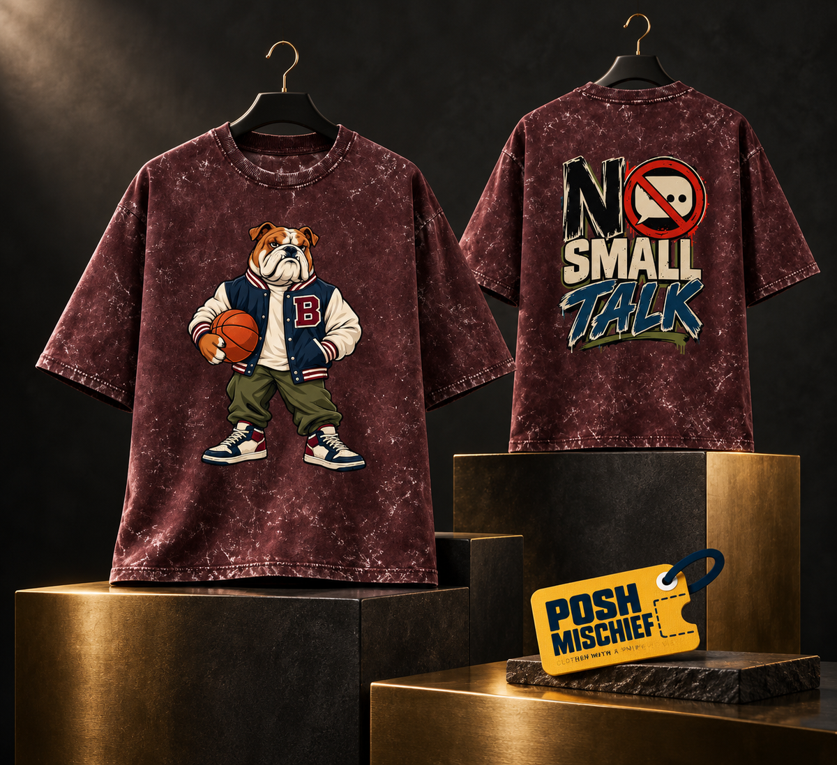 No Small Talk Bulldog Acid Wash Oversized T-Shirt