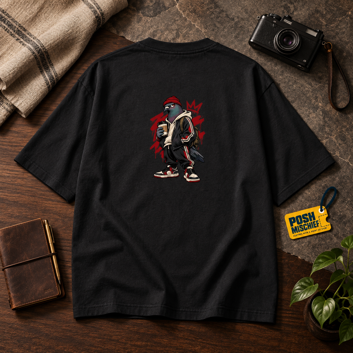Oversized Raven Streetwear T-Shirt – Unisex Front & Back Print Graphic Tee