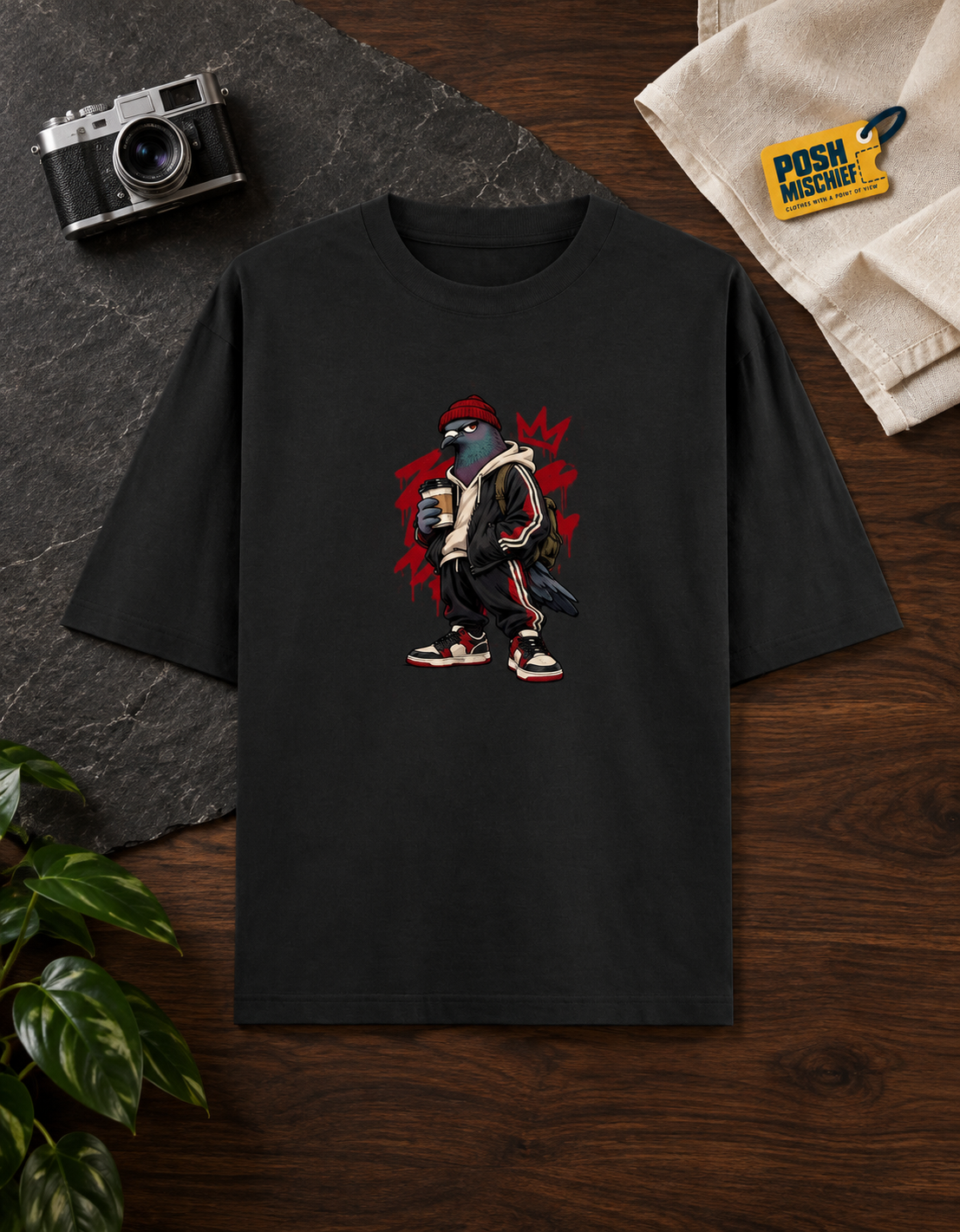 Oversized Raven Streetwear T-Shirt – Unisex Front & Back Print Graphic Tee